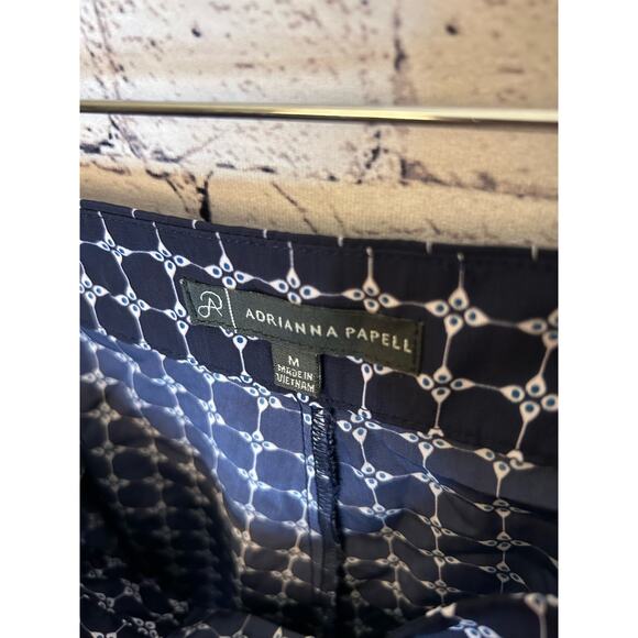 SALE!! Adrianna Papell womens patterned pants Medium tie waist patterned navy bl - Picture 2 of 4